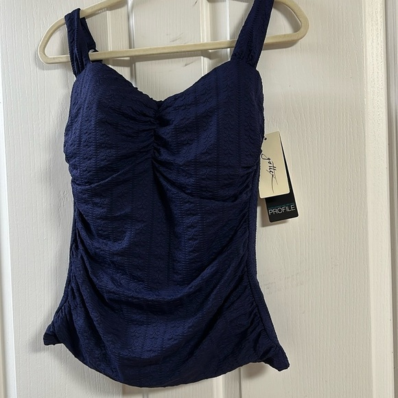 NWT PROFILE by GOTTEX Navy Blue Bra Size Slimming Tankini Sz 38D - Picture 1 of 8
